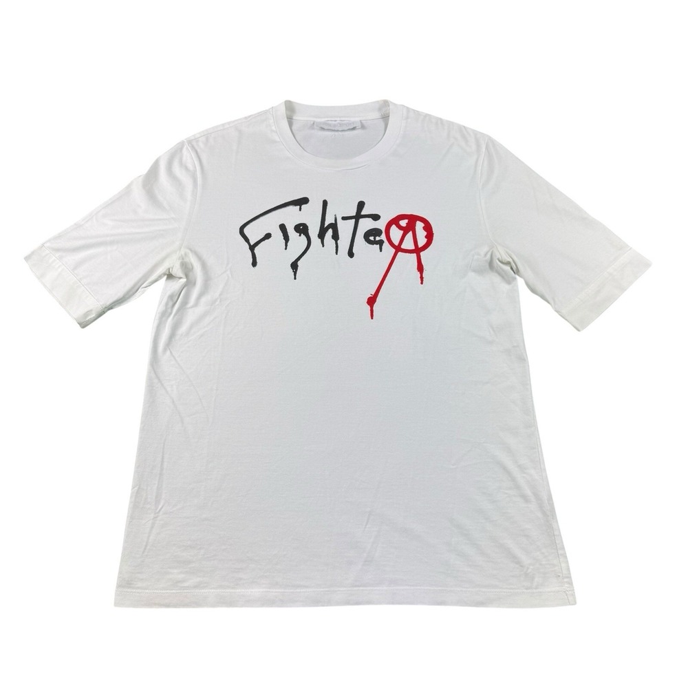 Neil Barrett White Graphic Fighter R Mens S/S Cotton T Shirt Size Slim Small